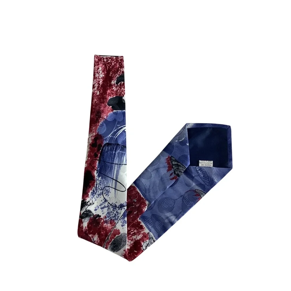 Gold Star Mens Blue Burgundy Fly Fishing Fisherman Novelty Graphic Necktie Tie